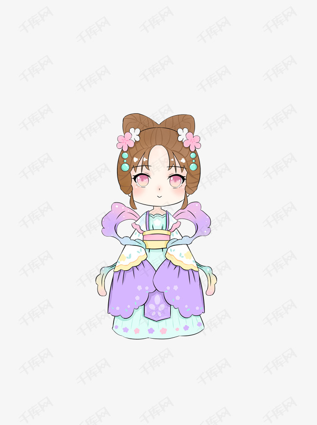 可爱q版古风少女可商用元素