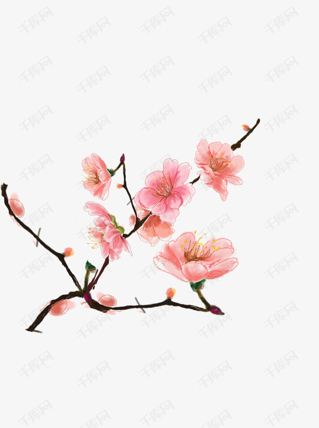 粉红色手绘风桃花 可商用