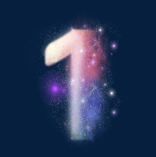 创意星空蓝色红色数字1