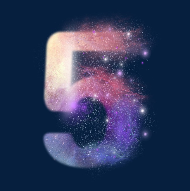 创意星空蓝色红色数字5