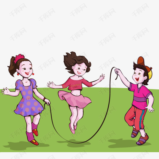 三个女人玩跳绳公园亮