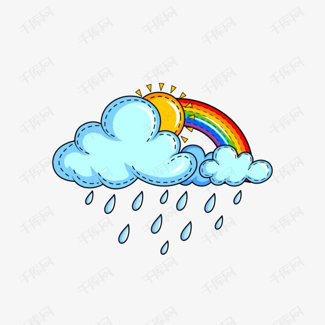 美丽清凉卡通手绘雨滴云