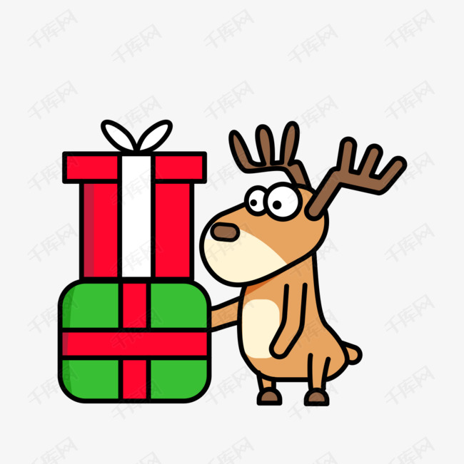 cartoonhandpaintvectorlineredelkchristmasgreenbricksgiftswind