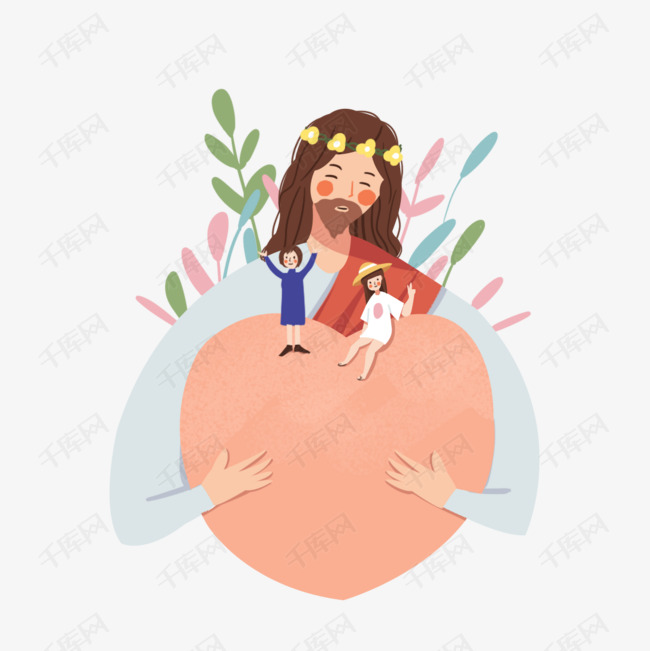 手绘的耶稣怀中儿童之爱的插图