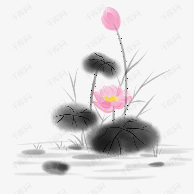 水墨荷花中国风免抠