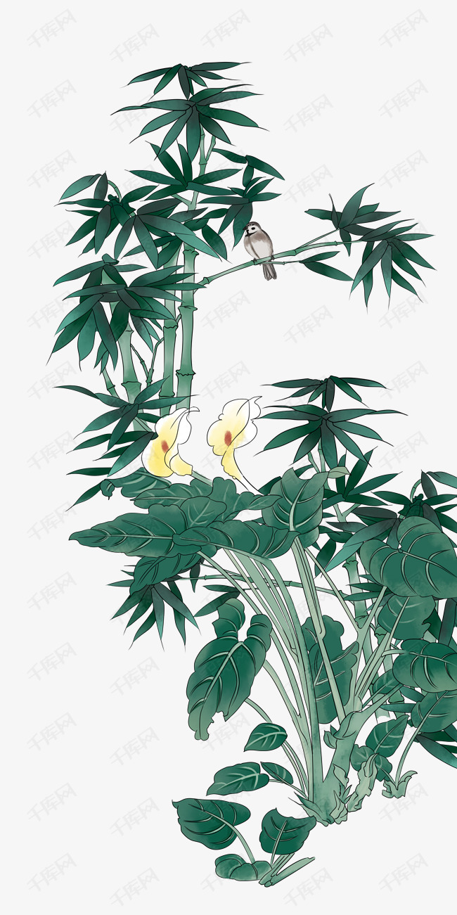 工笔竹子手绘插画素材图片免费下载_高清psd_千库网