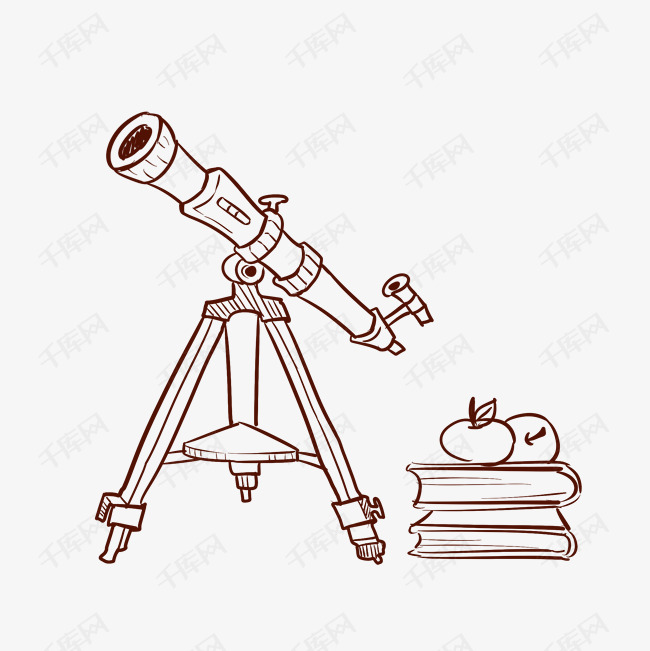 手绘学习望远镜插画
