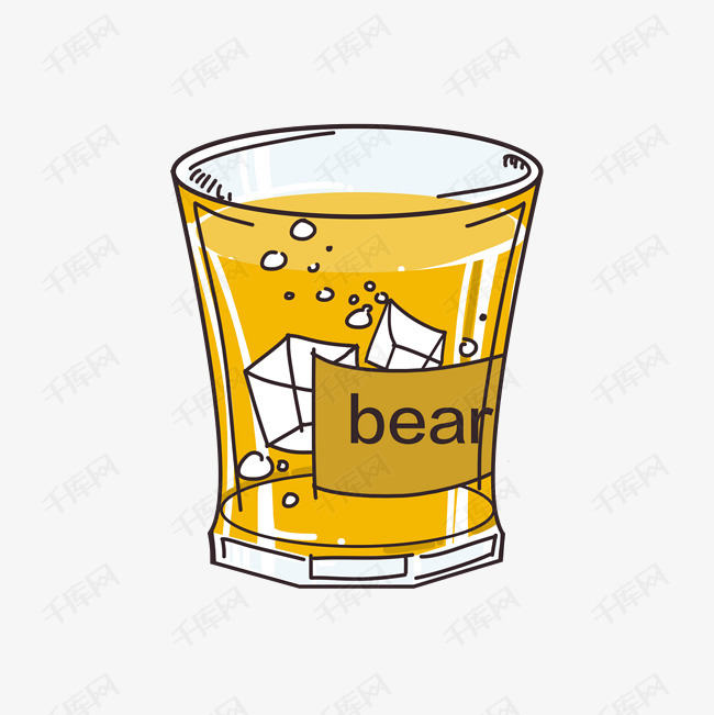 卡通手绘啤酒玻璃透明酒杯
