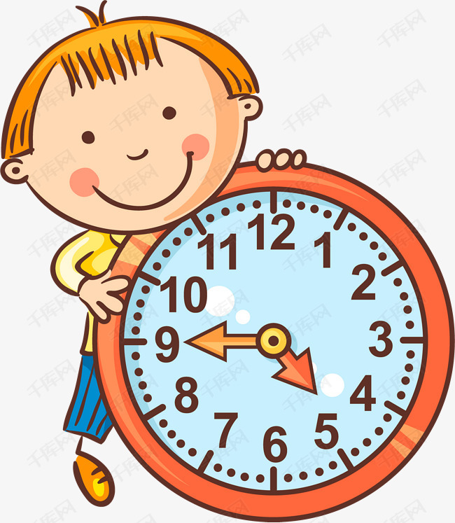 手绘卡通男孩和闹钟的素材免抠卡通闹钟钟表小钟时间守时准时