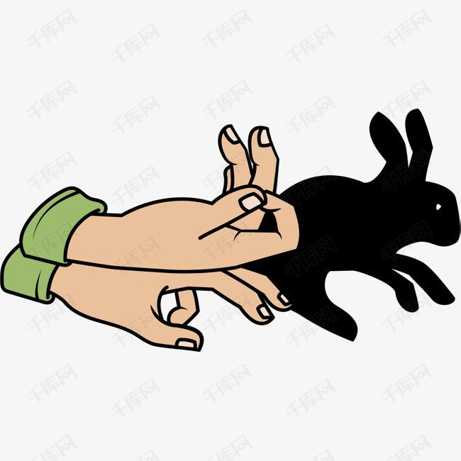 卡通兔子剪影手势的素材免抠手势手部动作剪影卡通兔子剪影可爱