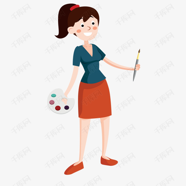 卡通手绘女画家矢量图