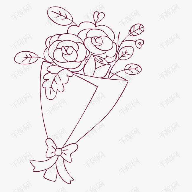 美丽的玫瑰花束简笔画素材图片免费下载_高清