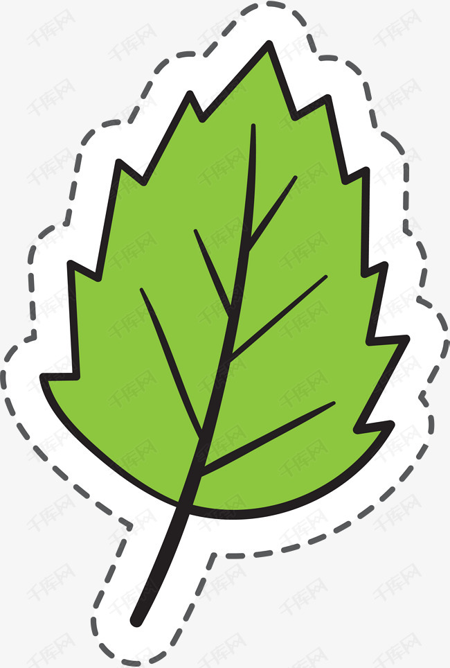 绿色树叶植物纹理锯齿卡通贴纸素材图片免费下载_高清
