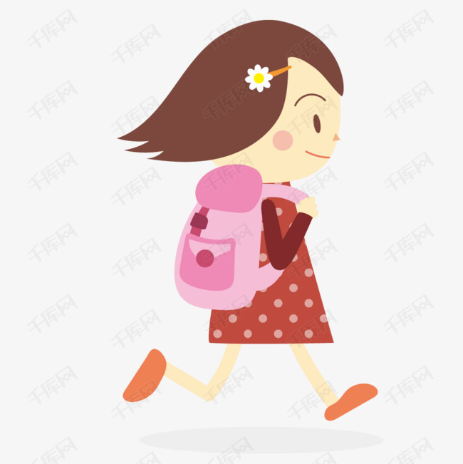千库网 图片素材 背书包上学的卡通女孩      