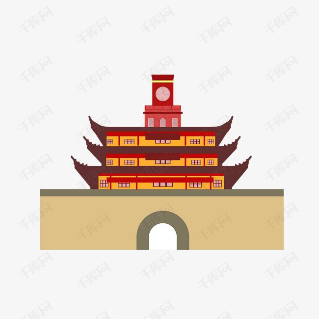 地标性建筑鼓楼插画