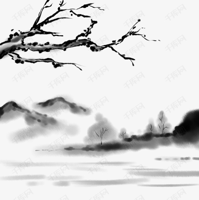 国画黑白水墨山水中国风古风风景素材图片免费下载