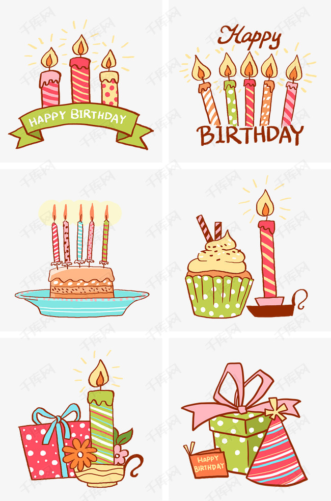 卡通手绘糖果色生日蜡烛组图png免抠素材