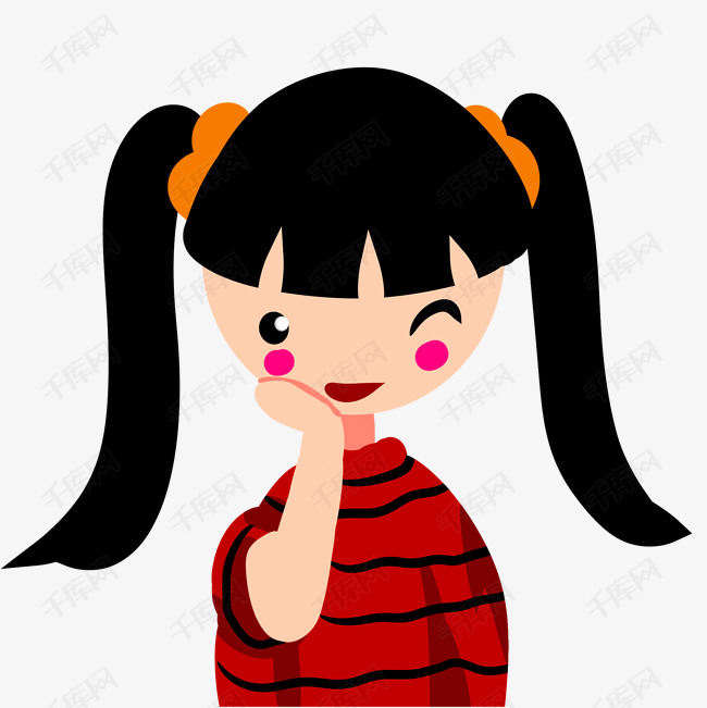 彩色扎辫子的小女孩元素