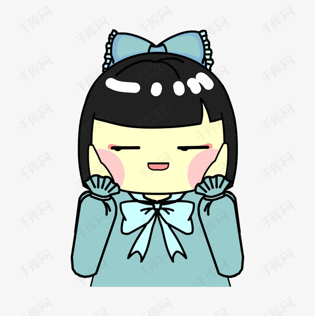 手绘卡通表情害羞女孩卖萌