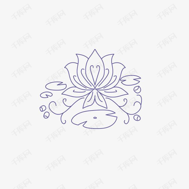 简洁线描荷花纹理花纹装饰