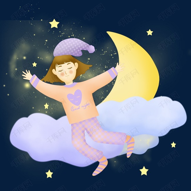 世界睡眠日睡觉的小女孩月亮温馨插画