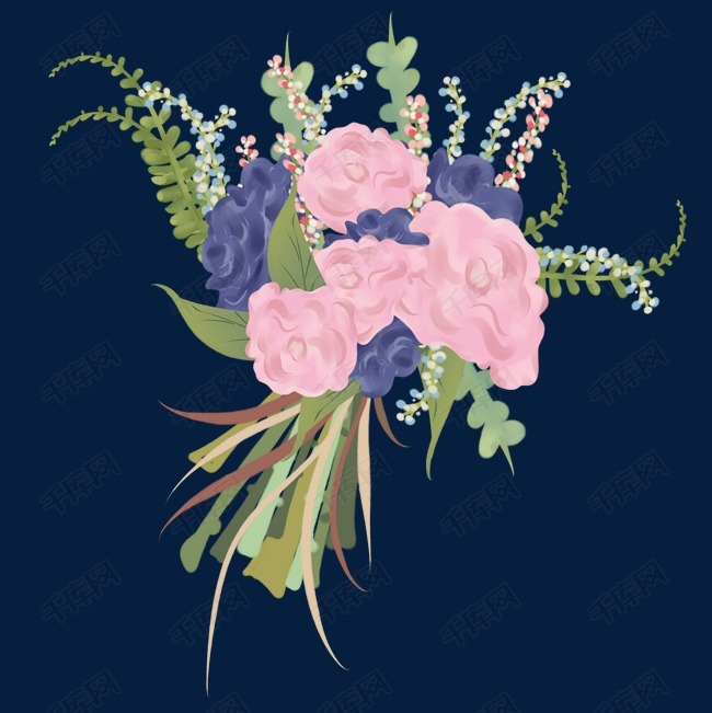 手绘新娘手捧花玫瑰花束