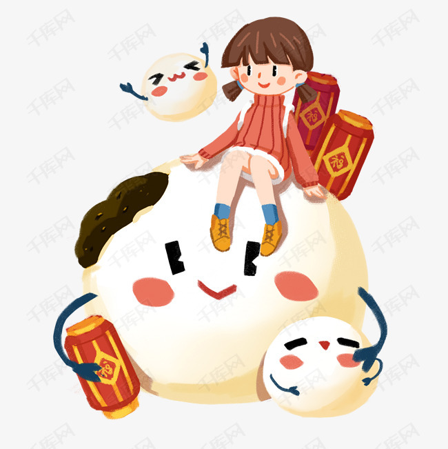 元宵节坐在汤圆上的小女孩素材图片免费下载_高清psd