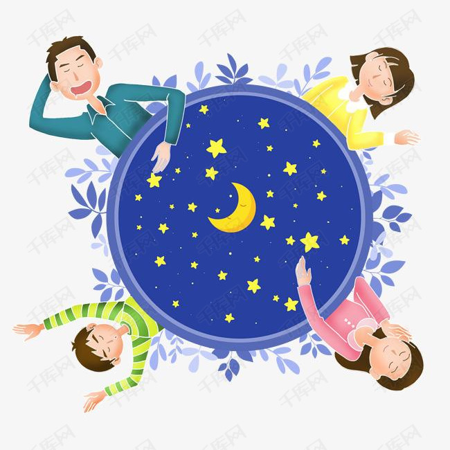 世界睡眠日卡通全家好眠