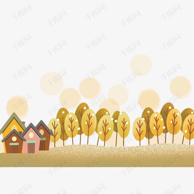 秋天手绘插画风可爱森林png免抠图