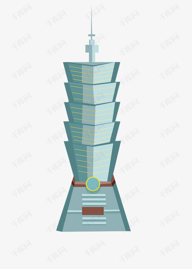 手绘地标性建筑-台北101大楼插画素材图片免费下载