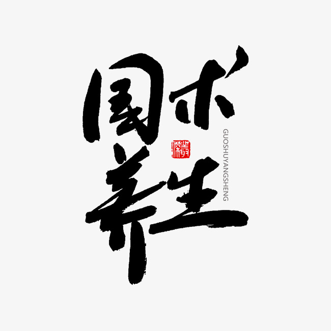中医养生相关黑色系毛笔字国术养生