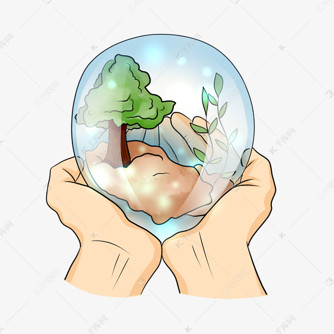 手捧山的卡通插画