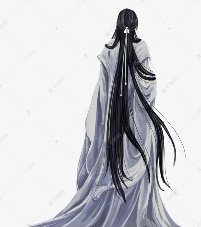 古风白衣男子背影手绘png