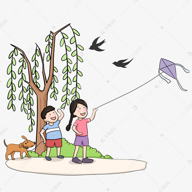 清明节春风吹杨柳放风筝