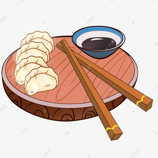 卡通手绘蘸酱饺子插画