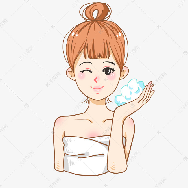 手绘美白洗面奶人物插画