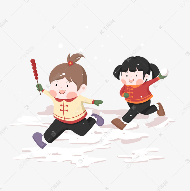 新年小孩嬉戏打闹图