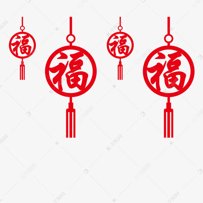 手绘红色的福字挂饰插画