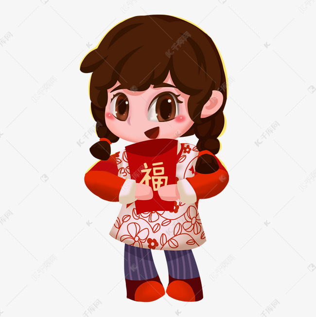 新年里拿着红包的小女孩免抠图素材图片免费下载-千库
