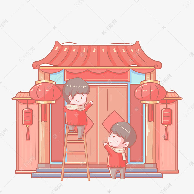 2019农历新年小年贴春联卡通