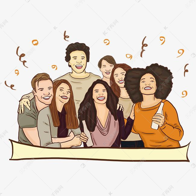 手绘聚会场景开心卡通插画