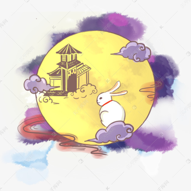 中秋节嫦娥兔子月饼卡通插画3