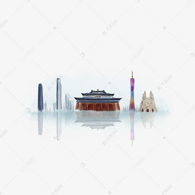 手绘广州地标建筑