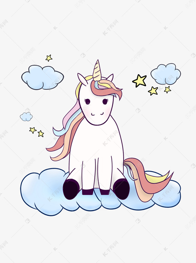 梦幻生物可爱呆萌独角兽星星云朵