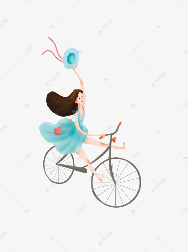 骑自行车的自由女孩图案元素