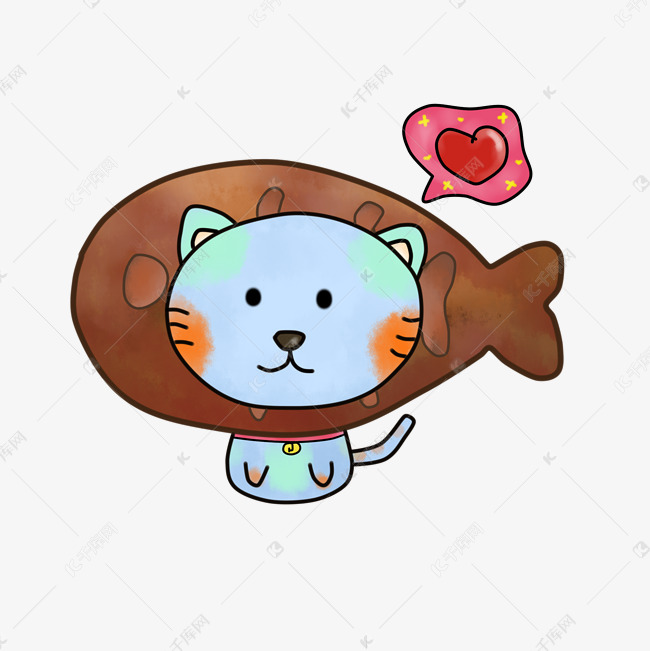 可爱手绘厚涂卡通猫咪鱼头套蜡笔