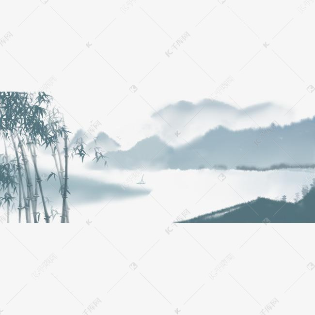 手绘中国风古风写意水墨竹林山水画素材图片免费下载