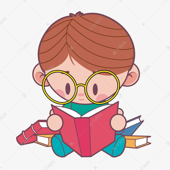 手绘q版可爱阅读的小男孩