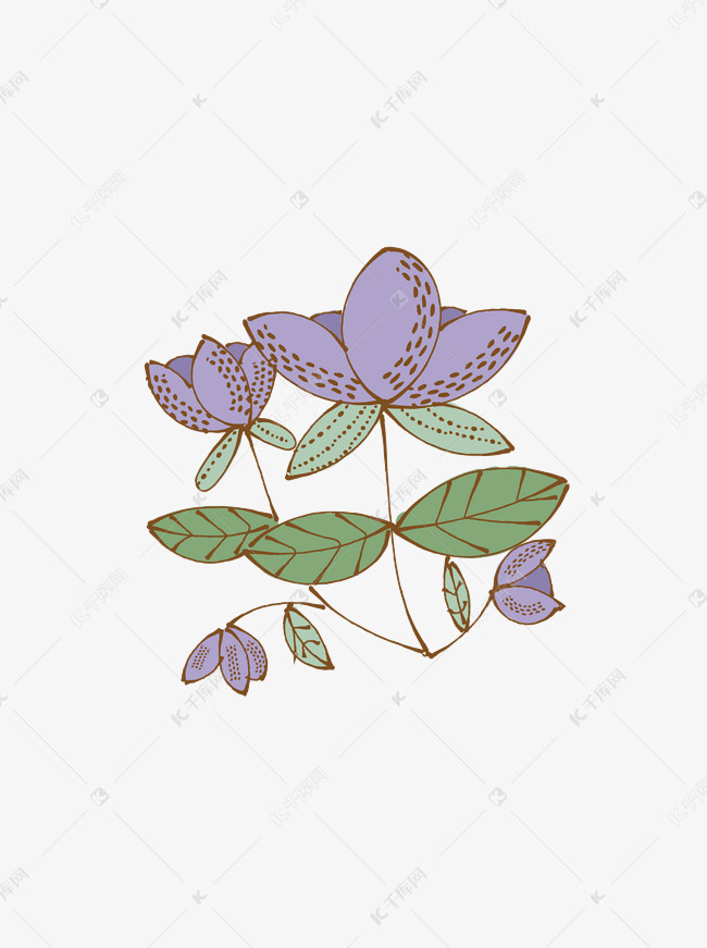 手绘卡通可爱植物花朵花簇紫色矢