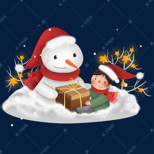 圣诞节拆礼物的雪人和儿童